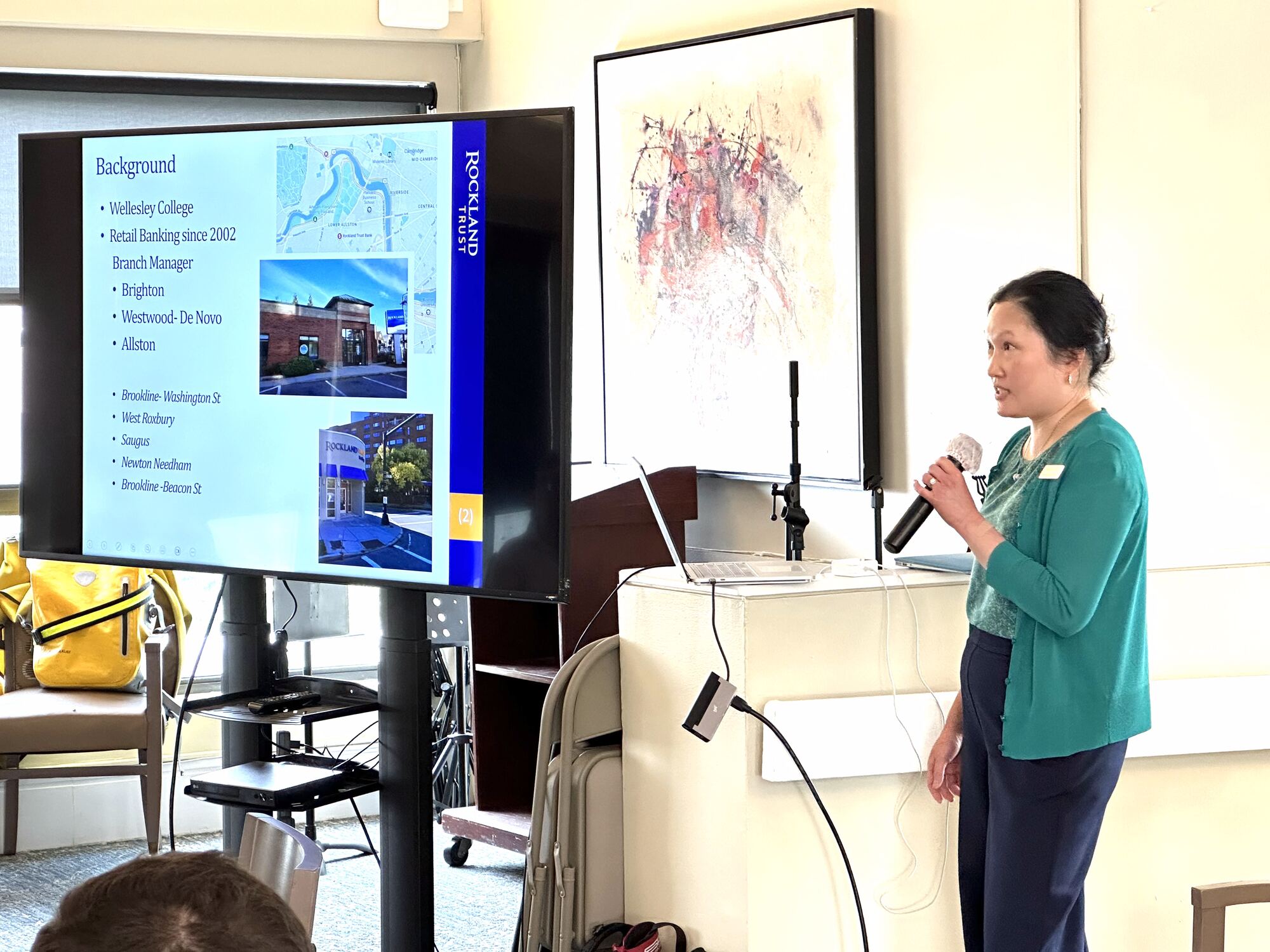 A BNI Brookline Networkers member presenting to the chapter at a weekly meeting